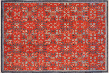 handmade Transitional Kafkaz Rust Blue Hand Knotted RECTANGLE 100% WOOL area rug 8 x 10